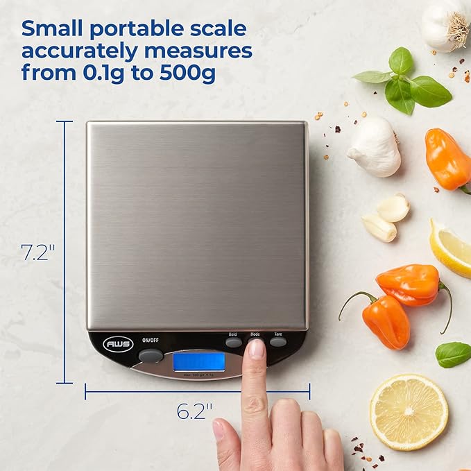 American Weigh Scales Compact Bench Scale Stainless Steel Backlit LCD Screen Rubber Stabilizing FeetAMW-500I-BLK500G x 0.1G(Black)