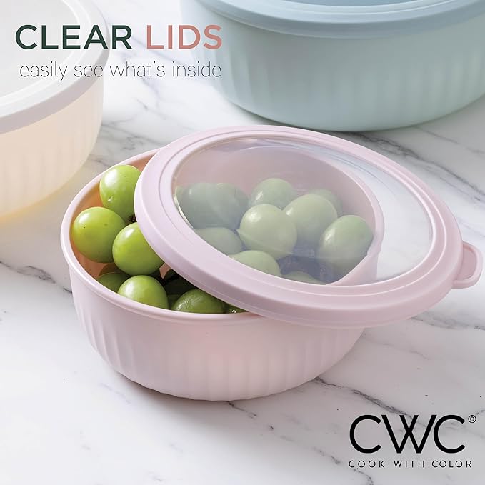 COOK WITH COLOR Prep Bowls with Lids- Wide and Deep Nesting Plastic Small Mixing Bowl Set with Lids, 12 Piece Set - Wide Bowls, Teal and Pink