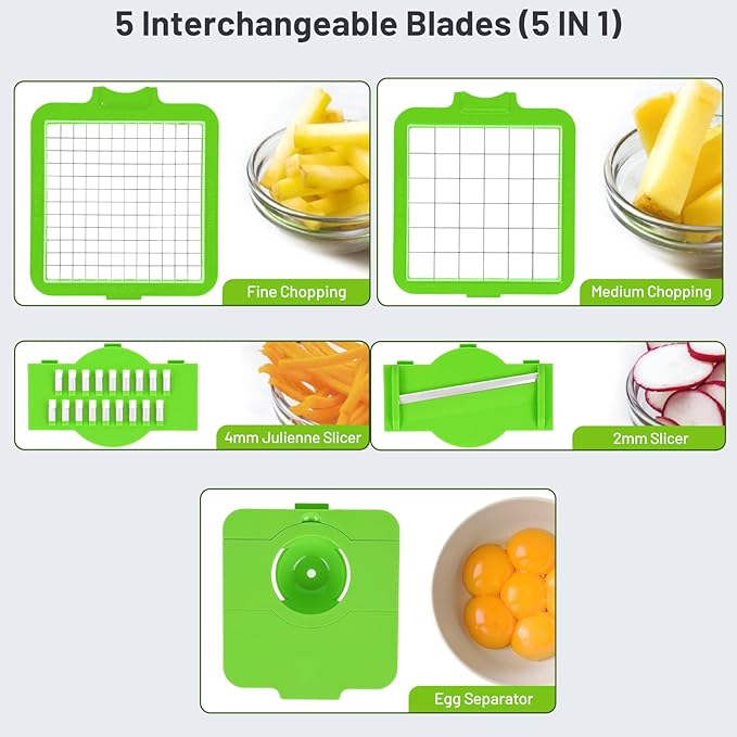 Vegetable Chopper,Food Chopper with 5 Blades,Chopper Vegetable Cutter with Container,Onion Chopper,Slicers for Fruits and Vegetables,Kitchen Choppers and Cicers for Home use,11 in 1