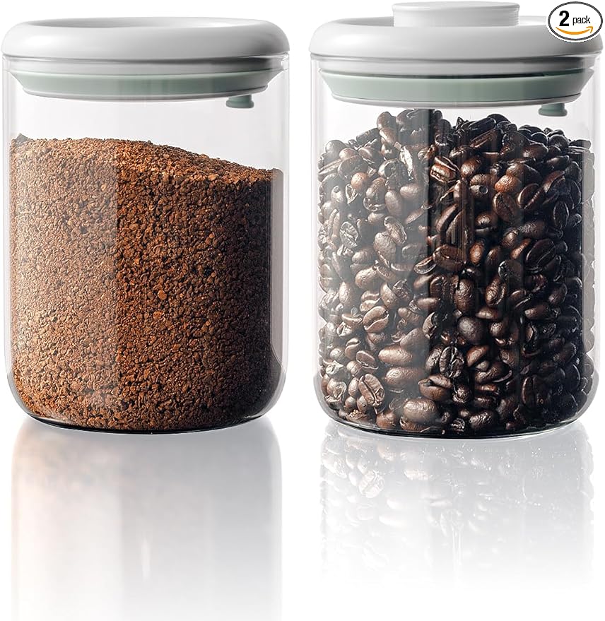 Coffee Bean Container Airtight Coffee Storage Containers Pop Up Coffee Canister High Borosilicate Glass Coffee Jar Air Tight Containers for Coffee 300g 900ml*2 Gray