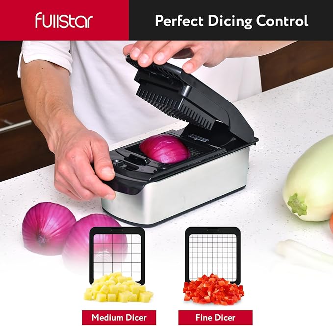 Fullstar Vegetable Chopper and Spiralizer - Food Chopper with Container, Fruit Slicer, Kitchen Gadgets & Accessories, Home Essentials (14 in 1, Stainless Steel)