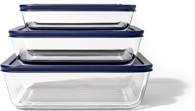 12-Piece Glass Food Storage Containers Set (6 Containers + 6 Lids) |Rectangular, Nesting, Microwave & Dishwasher Safe|BPA-Free, Space-Saving | Color Lids for Pantry & Kitchen Organization