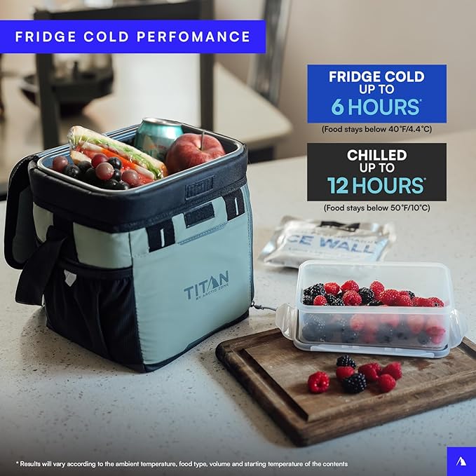 Titan Fridge Cold Zipperless Insulated Lunch Box - With Reusable Gel Ice Packs Plus Food Container Set - Sail Blue