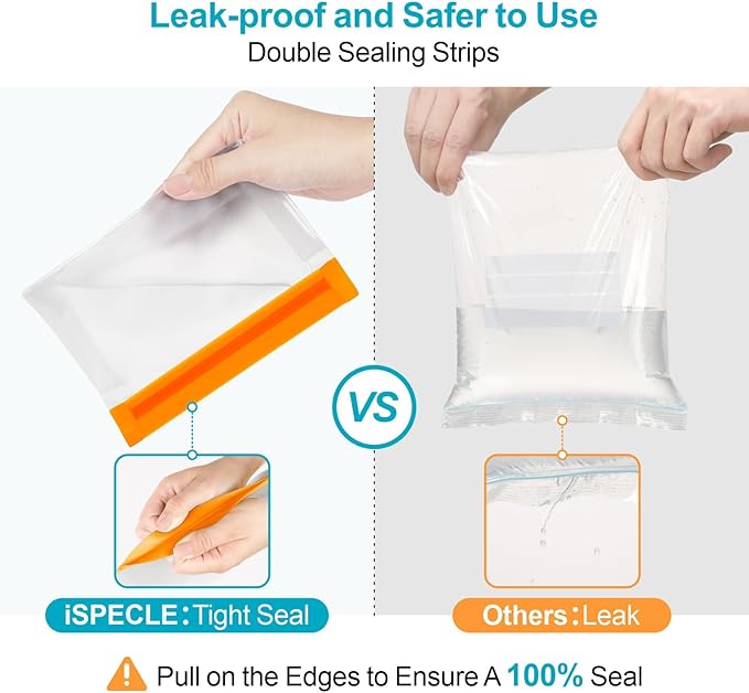 iSPECLE 10 Pack Freezer Bags - 3 Pack Gallon Bags 4 Pack Sandwich Bags 3 Pack Snack Bags BPA-Free Reusable Freezer Bags with Stand-Up Bottom and Label, Leakproof to Keep Frozen Food Fresh, Orange