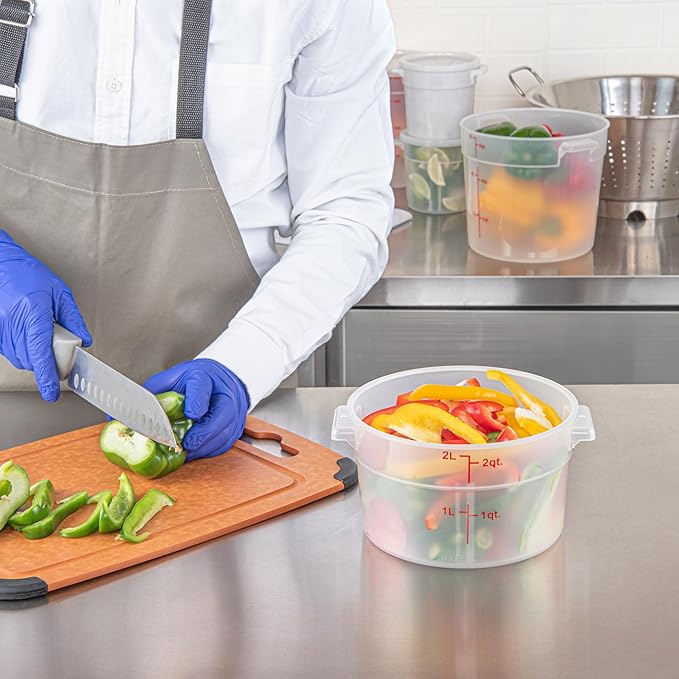 Restaurantware-Met Lux 2 Quart Food Storage Containers, 10 Translucent Storage Containers - Lids Sold Separately, Red Volume Markers, Dishwashable Containers, Side Handles, For Storing Foods