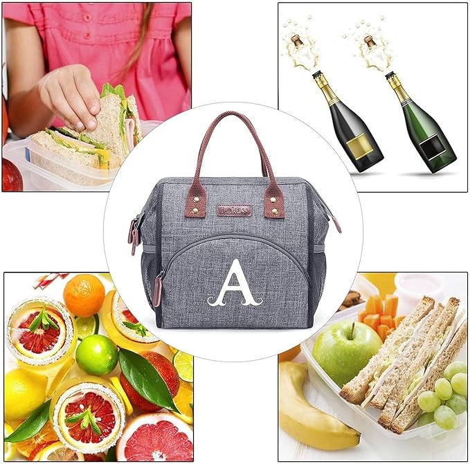 Personalized Women's Lunch Box, Insulated, Wide Open Design, Gray, 10.5"L x 6.8"W x 11.11"H