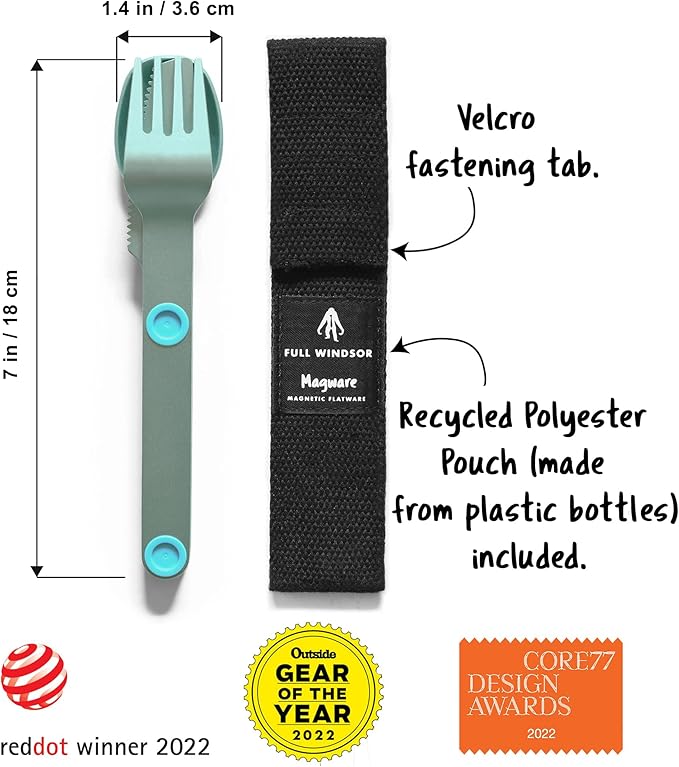 FULL WINDSOR – MAGWARE- Magnetic Camping Cutlery Set- Travel Silverware with case, Kids Lunch Box Set, Outdoor Flatware Utensils, Portable Repurposable Essentials Knife, Fork & Spoon- Turquoise (3PCS)