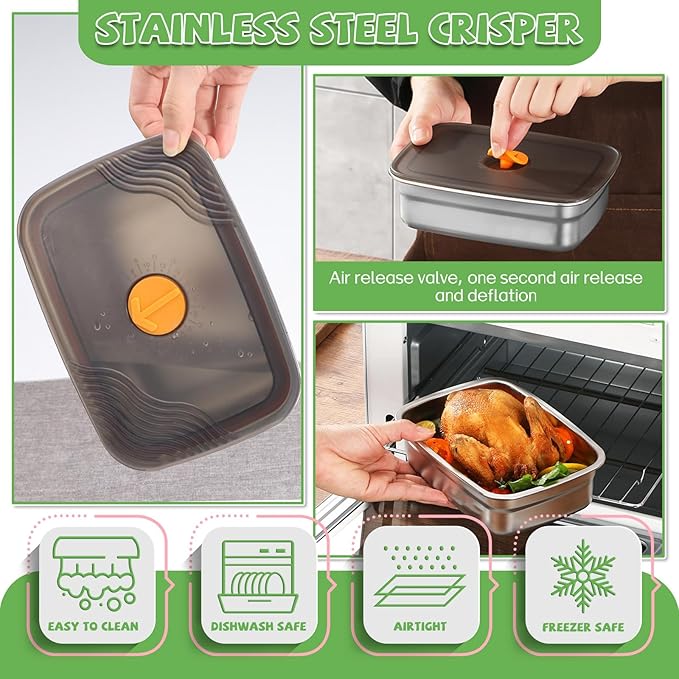 4pcs Stainless Steel Containers with Lids, Reusable Food Storage Containers, Stainless Steel Lunch Box for Office Travel