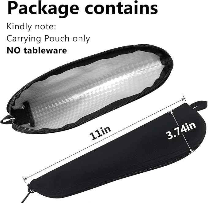 Travel Utensil Sets Carrying Case Portable Cutlery Set Pouch Reusable Silverware Set Bag Stainless Steel Straws Pouch Chopsticks Knife Fork and Spoon Holder for Office Bento Lunch Box, Black, Aosbos