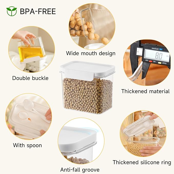 Storage Cereal Organizers Containers Sets , Food Grade BPA free PET Material Reusable,Airtight food storage containers with lids, kitchen organizers and storage Total(2 pcs 2300ml 2 pcs 1800ml)