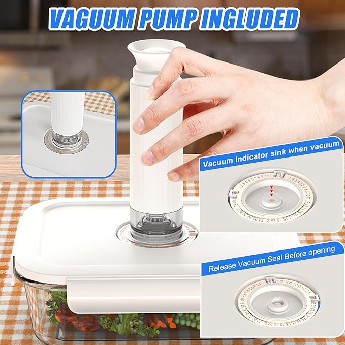17 PCS Glass Food Vacuum Storage Containers, Up to 5 times longer, Premium Airtight, 100% Leak Proof, Vacuum Sealer Machine, 3 Containers, 10 Reusable Food Saver Sealer Bags,4 Sealing Clips