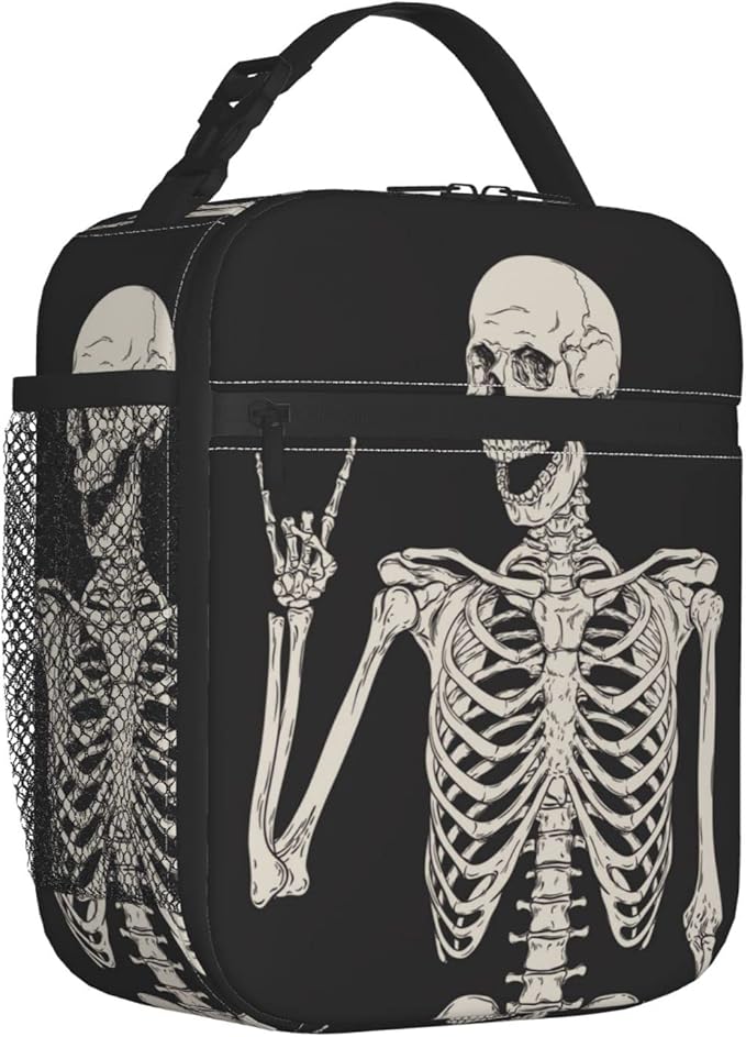 YETTA YANG Halloween Skeleton Funny Skull Portable Lunch Bag Insulated Lunch Box Reusable Totes For Women Men Work Picnic Camping