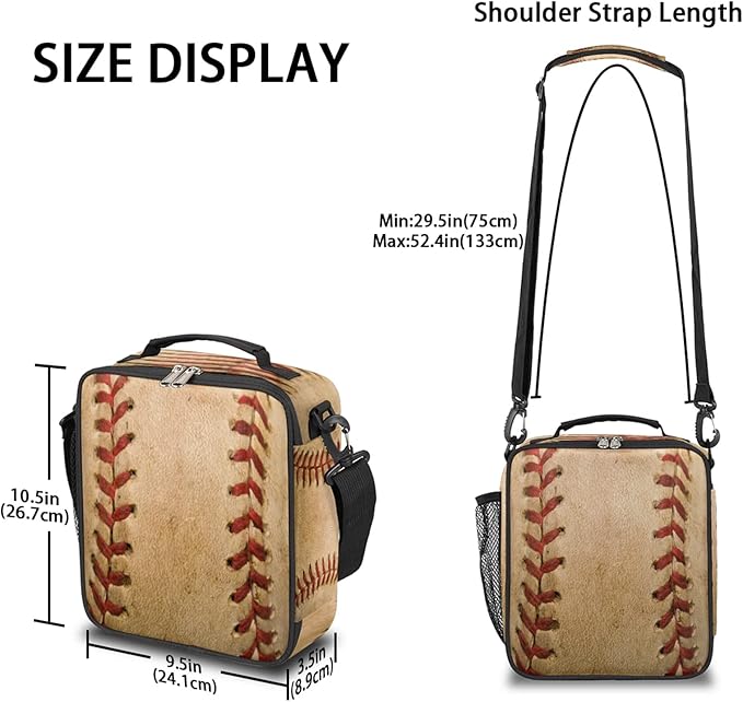 Baseball Kids Lunch Box Baseball Sport Mini Insulated Lunch Bag Tote for Girls Boys Cooler Freezable Meal Prep Bag with Shoulder Strap Waterproof Lunch Container for School Office Picnic