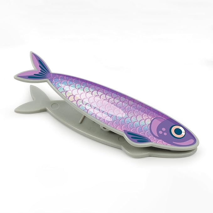 Genuine Fred FISH 'N CLIPS Sardine Bag Clips, Set of 4 Food Storage Clips, Iridescent Finish, Double-Sided, Durable Plastic and Stainless Steel Springs, Fun Kitchen Accessories and Great Gift