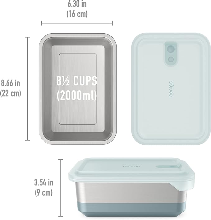 Bentgo® MicroSteel® Heat & Eat Container - Microwave-Safe, Sustainable & Reusable Stainless Steel Food Storage Container with Airtight Lid for Eco-Friendly Meal Prepping (Family Size - 8.5 Cups)
