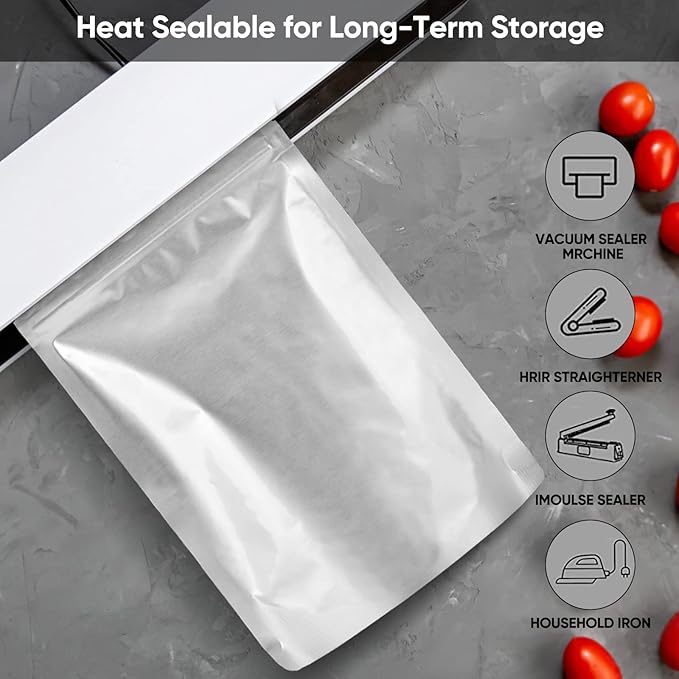 0.5 Pint Kitchen Storage Bags Fresh Saver Mylar Bags with Labels, Stand Up Mylar Bag Resealable and Heat Sealable for Long Term Food Storage,Thick 4.75 Mil, 5"x7" (50Pack-0.5Pint)