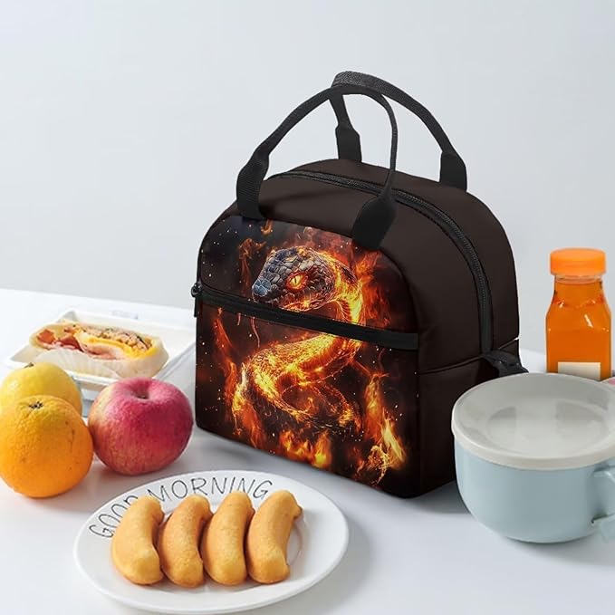 Showudesigns Snake Insulated Lunch Bag for Teen Boys Fire Lunch Box Lightweight Lunch Containers for School Work Office Travel Picnic Lunch Tote Box Thermal Meal Containers Black