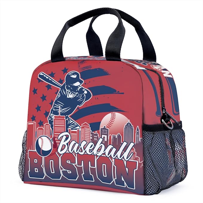 Lunch Box for Women, Insulated Lunch Bag with Adjustable Shoulder Strap, Lunch Containers for Adults, Womens Red Baseball Lunch Bags for Work, Boston
