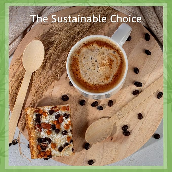 100% Bamboo Spoons Set - Eco Friendly Cutlery (600 Biodegradable Spoons) | Reusable or Disposable Bamboo Utensils | Compostable FSC Certified Silverware for Weddings, Camping, Parties