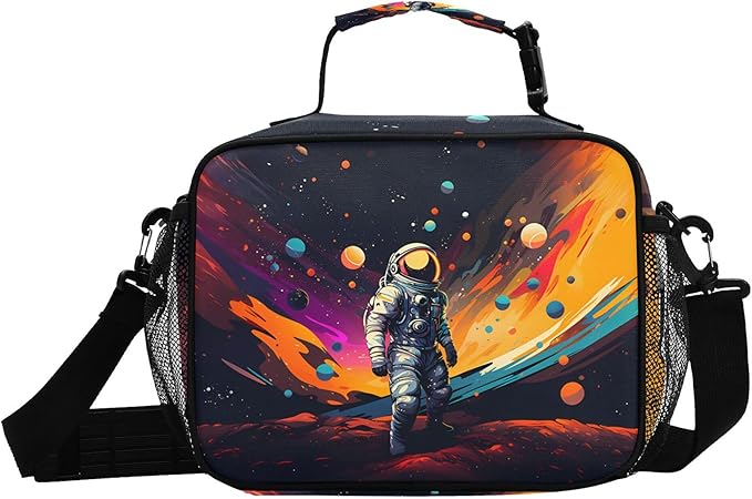 MNSRUU Student Lunch Bag Astronaut Starry Sky Insulated DinnerTotes Picnic Bag Lunch Box with Adjustable Shoulder Strap for Teen Kids Adults