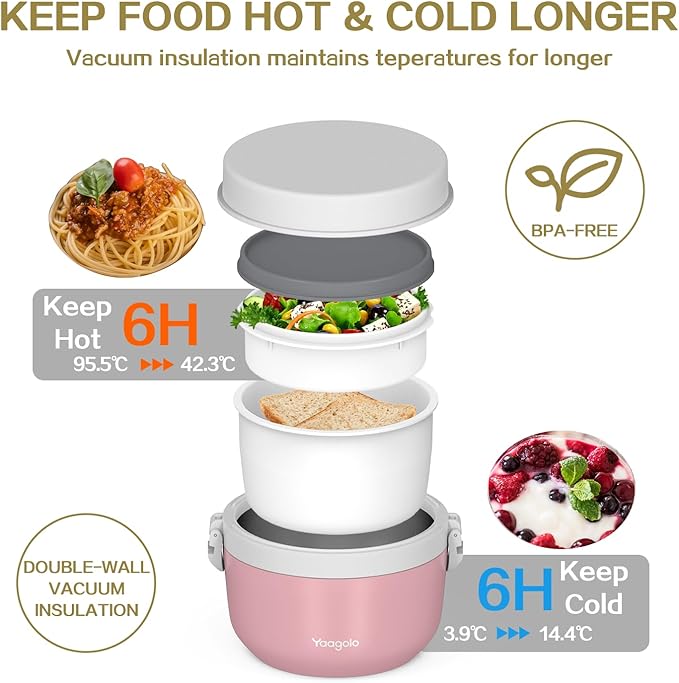 Thermo for Hot Food 21oz, Vacuum Insulated Stainless Steel Food Jar for Adults, Wide Mouth Leakproof Lunch Containers (Pink)