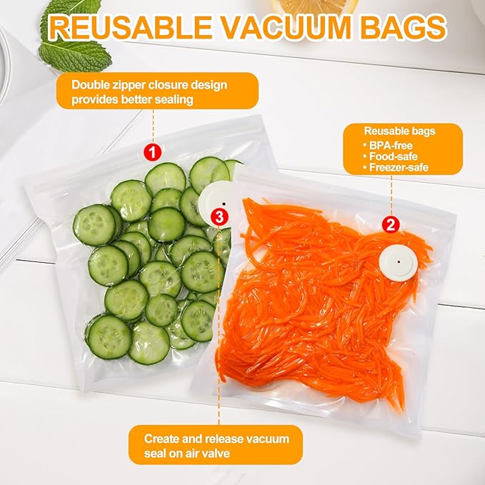 Handheld Vacuum Sealer for Food,Compact Vacuum Sealer Machine Portable Rechargeable and Wireless,Include 30 Reusable Vacuum Sealer Bags Ideal for Preservation Fresh,Sous-Vide,Meal Prep,Food Storage.
