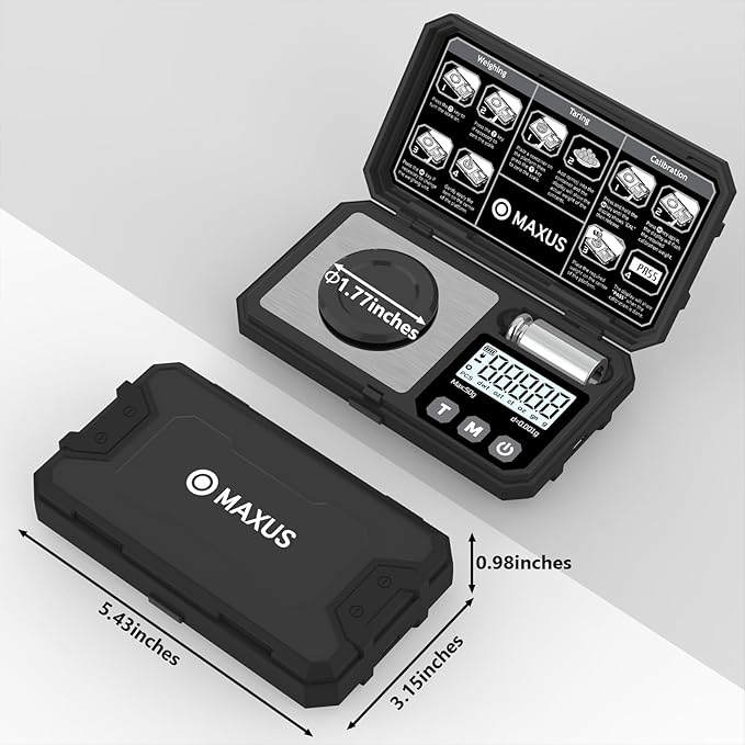 MAXUS Digital Milligram Scale 50g/0.001g with Calibration Weight, Reloading Scale with Powder Trickler Accessories