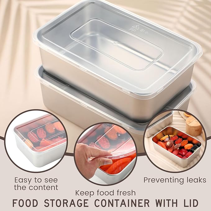 12 Pcs Stainless Steel Food Storage Containers with Lids, 54 Oz Metal Lunch Bento Box Reusable Stackable Meal Prep Container for Kitchen Picnic Travel, Freezer& Dishwasher Safe
