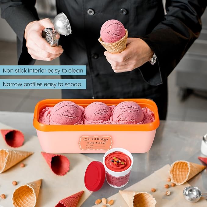 10 Pcs Ice Cream Containers Reusable Plastic Storage Containers for Freezer 1.5 Quart 8 oz 6 oz Homemade Ice Cream Tubs with Silicone Lids Stackable Storage for Gelato, Yogurt, Sorbet