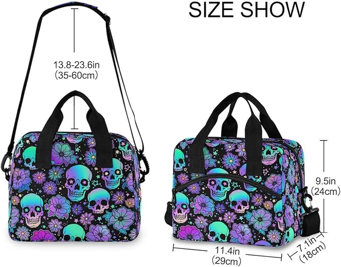 MNSRUU Insulated Lunch Bag Funny Skulls Lunch Box Women Lunch Tote Men Lunch Cooler Bag Reusable Leakproof Lunch Bag with Adjustable Shoulder Strap For Work School