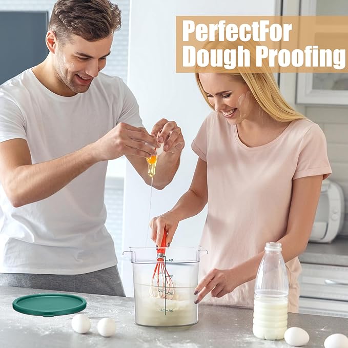 Suclain 4 Pcs 4 Qt Food Storage Container Bucket with Lids Clear Proofing Containers for Dough Rise Bread with Scale Handle Round Flour Commercial Storage Bucket for Home Restaurant Food(Multicolor)