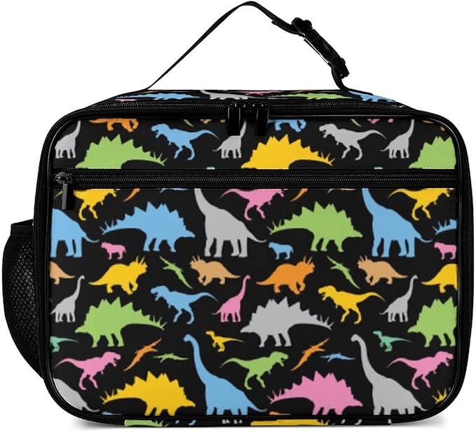 Colorful Dinosaur Reusable Lunch Box Insulated Lunch Bag Cooler Bag Lunchbox Meal Food Container Tote Bag for Women Kids Girls School Camping Hiking Picnic Beach Travel