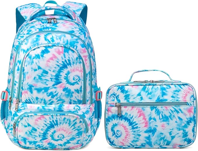 BLUEFAIRY Girls Backpack with Lunch Box for Kids Primary Elemenatry School Bag Set Middle School Bookbags Set for Teens Childs Back to School Gifts 2 Pcs Blue