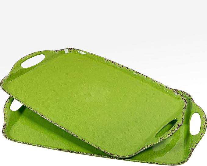 Large Melamine Serving Trays for Eating, 19'' x 12'' Serving Platter for Turkey, Christmas,Appetizer, Charcuterie, Food, Snack, Cupcakes, Dessert, Dishwasher Safe Tray, Set of 2, Green