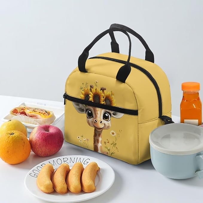 Showudesigns Sunflower Giraffe Lunch Bag for Girls 8-10 10-12 Insulated Lunch Box Kids Cute Food Cooler Tote Bags with Shoulder Straps Lunchbox Containers Travel Bag Picnic Bags