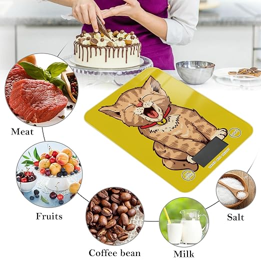 Food Scale Kitchen Digital Scale Food Ounces and Grams Dieting Baking Cooking Waterproof Glass Panels LCD Display,4 Units Scale Tare Function Cute Cat