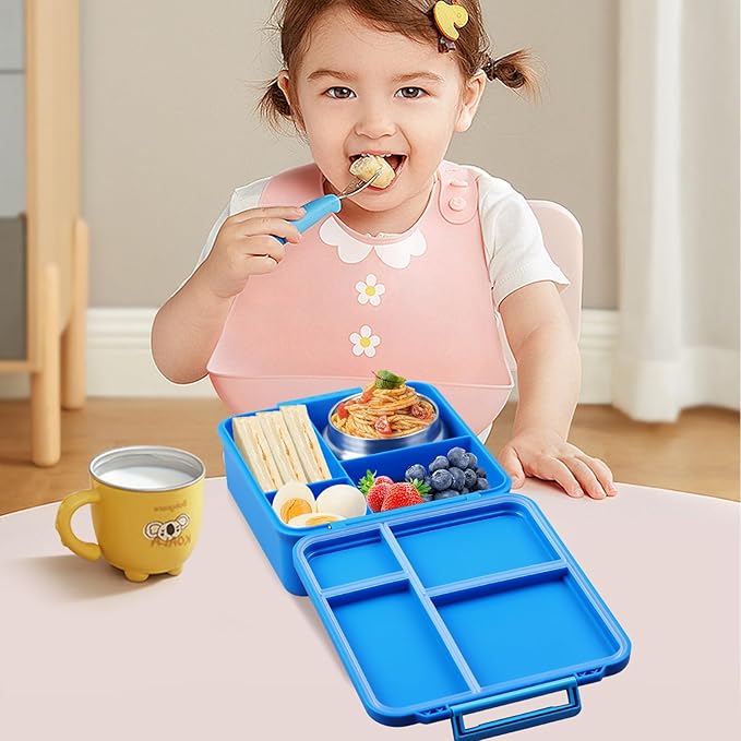 Bento Lunch Box for Kids With 8oz Soup Thermo, Leakproof Lunch Compartment Containers with 4 Compartment Bento Box, Thermo Food Jar, BPA Free,Travel, School