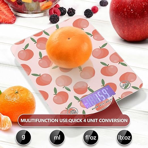Food Scale Kitchen Digital Scale Food Ounces and Grams Dieting Baking Cooking Waterproof Glass Panels LCD Display,4 Units Scale Tare Function Peach