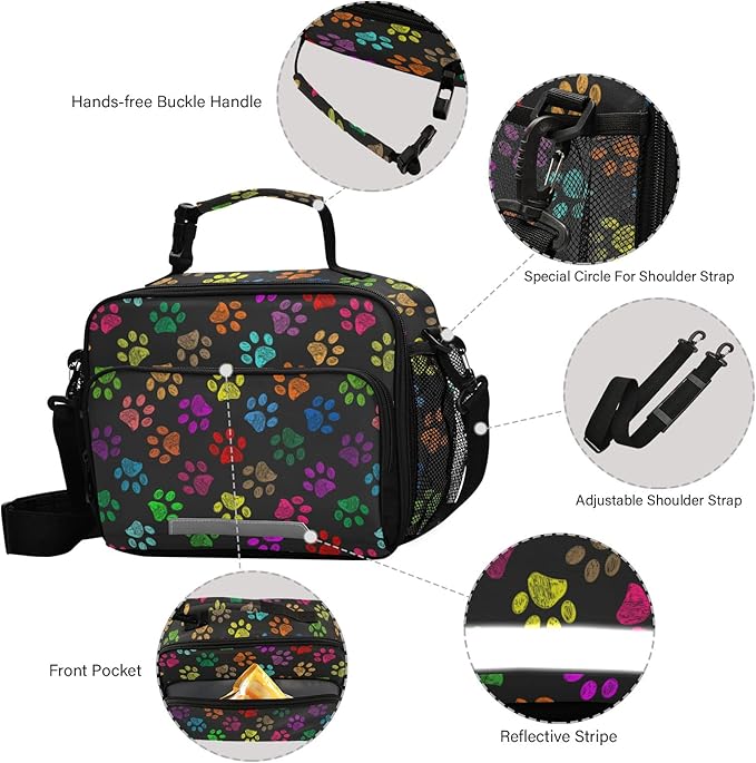 Paw Prints Kids Lunch Bag Dog Insulated Lunch Bags Reusable Lunch Box Lunch Tote Bag for School Office Work Picnic