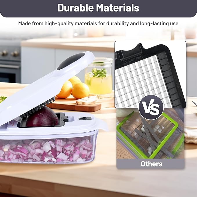 Vegetable Chopper - Veggie and Food Chopper Combo - Onion Chopper with Container - Mandoline Slicer for Kitchen, White/Black, HF5-01