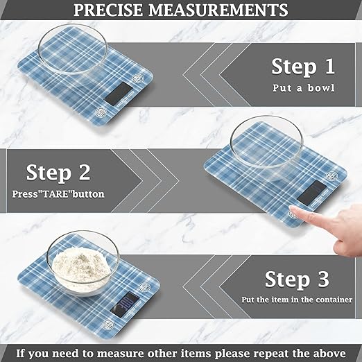 Food Scale Kitchen Digital Scale Food Ounces and Grams Dieting Baking Cooking Waterproof Glass Panels LCD Display,4 Units Scale Tare Function Plaid