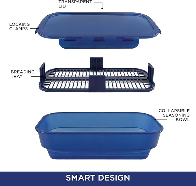 COOK WITH COLOR Collapsible Batter Bowl - Mess Free Breading Shaker Container - Great for Fried Fish, Fried Chicken, Onion Rings, Wings & More, Navy
