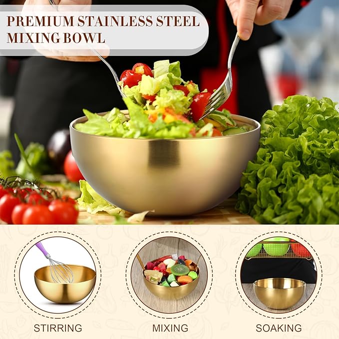 Nuogo 20 Pcs Stainless Steel Gold Mixing Bowls Gold Esthetician Bowls for Wedding Party 4th of July Baking Prepping Serving Facial Food Salad Fruit Snack Soup Cereal (7.9 Inch)