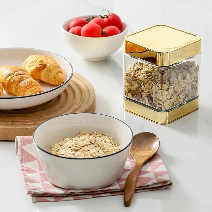 Glass Storage Jars-Large Kitchen Glass Canisters with Airtight Lids -Coffee Pasta Sugar Tea Snack Nuts Cookie Flour Food Container - Set of 3…