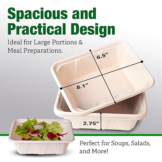 50 Pack 45 Oz Large Paper Bowls with Lids, Heavy Duty Compostable Paper Bowls for Party, Disposable Bowls Bulk Leakproof and Microwave Safe for Hot/Cold Use (45 OZ)