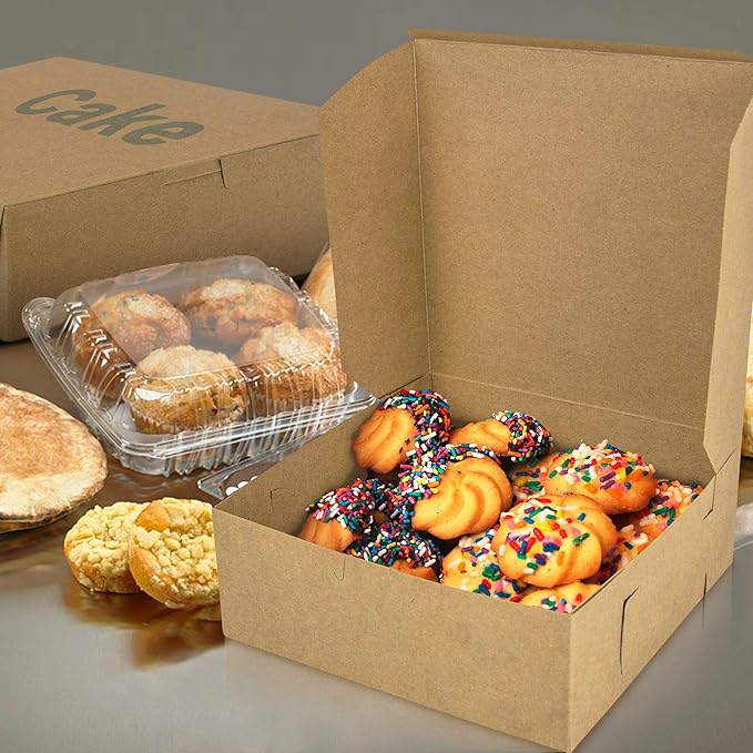 Fit Meal Prep 10 Pack Kraft Bakery Boxes, 8 x 8 x 3 Inches Brown Pastry Boxes, Cardboard Treat Boxes Pie Boxes Cookie Boxes Dessert Boxes for Cupcakes, Chocolates, Donuts, Macarons