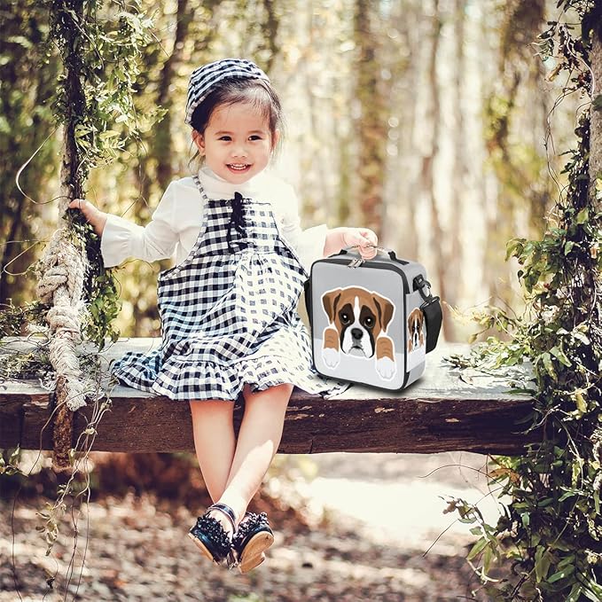 Kids Lunch Box for Boys Girls Lunch Bag Cute Boxer Dog Kids Lunch Bags Insulated Meal Tote with Adjustable Shoulder Strap for School Picnic