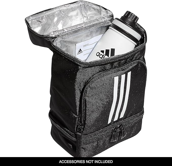 adidas Excel Insulated Lunch Bag, Cooler with Zipper, Pocket for Ice Pack, and Clip, Temperature Control Insulation,Black/White,One Size