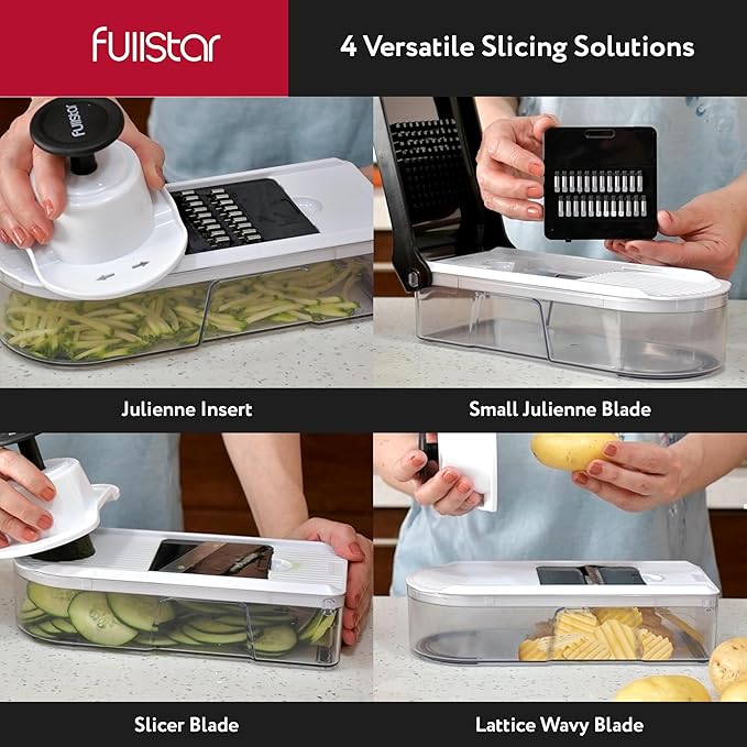Fullstar Vegetable Chopper, Mandoline Slicer - Cheese Grater, Food Chopper with Container, Kitchen Gadgets, Home Essentials (10-in-1, White/Black)