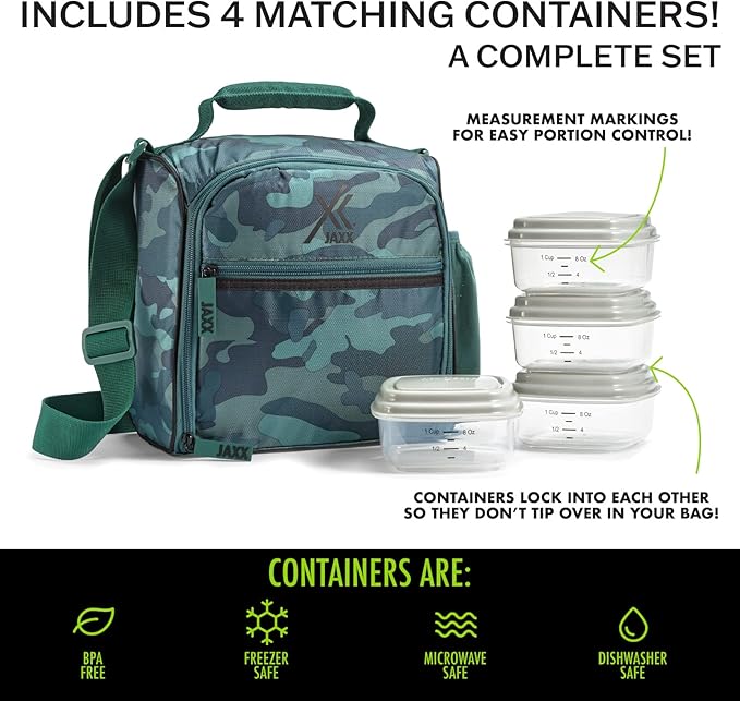 Fit & Fresh JAXX Meal Prep Lunch Box With Container For Men and Women, 5pc. Meal Prep Kit Lunch Bag With Containers Included